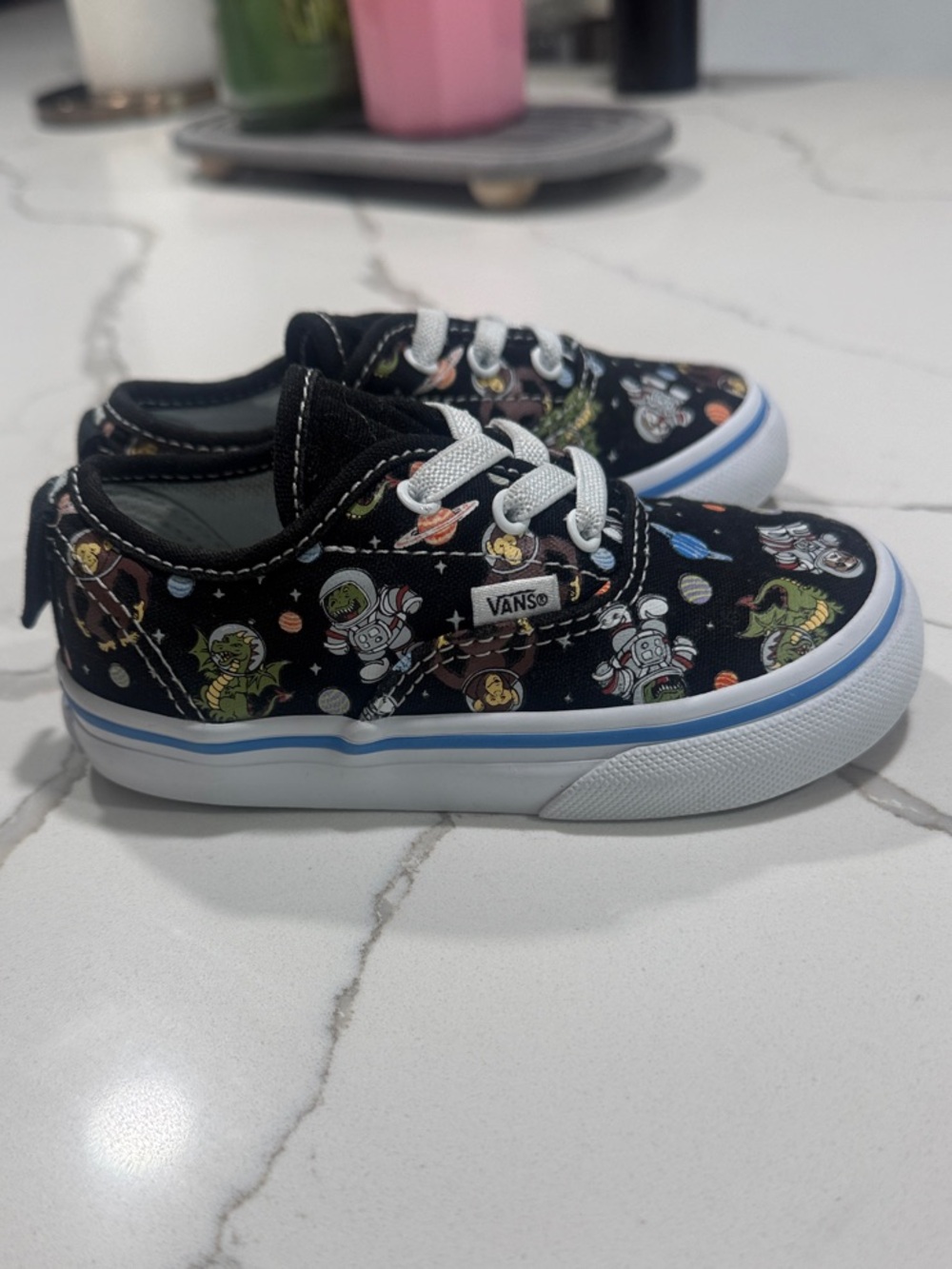 Vans Kids Black Space Print Low-Top Sneakers with White Soles